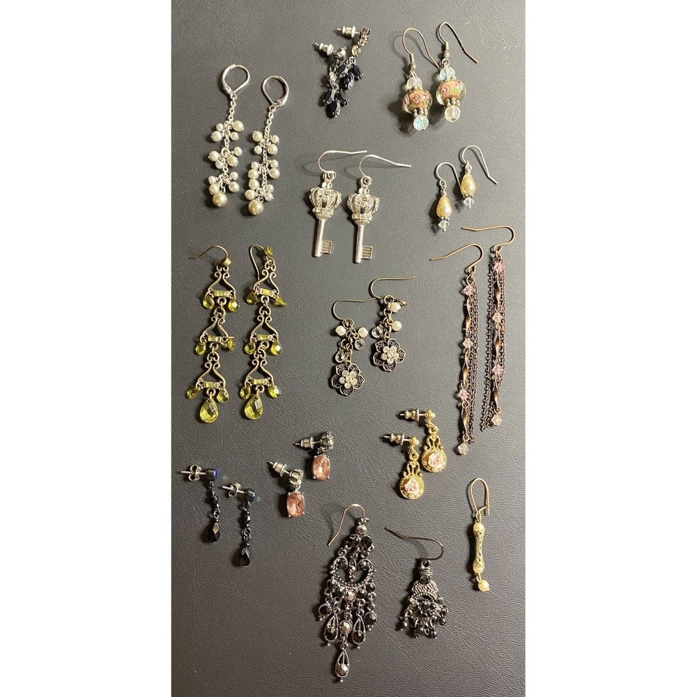 Vintage 11 Pairs Beaded Dangle Chandelier Drop Pierced Earrings Y2K Lot